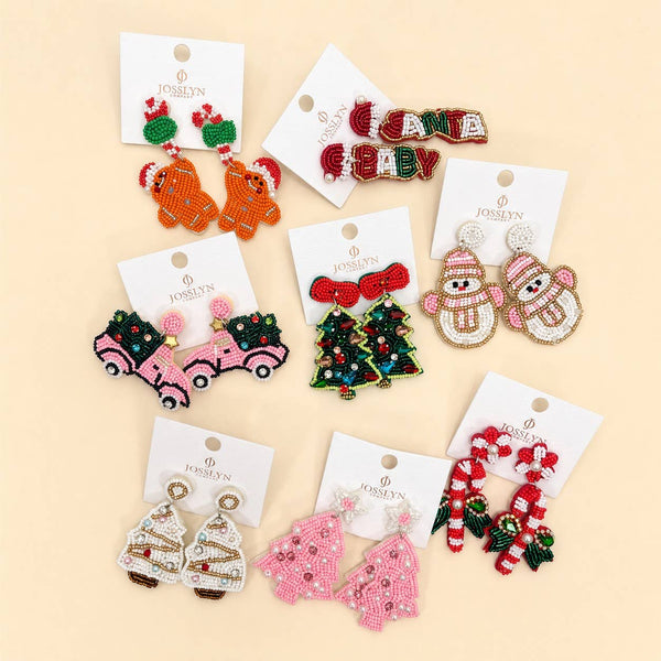 JOSSLYN by wall to wall - CHRISTMAS SEED BEADED STATEMENT DROP EARRINGS | 40E434