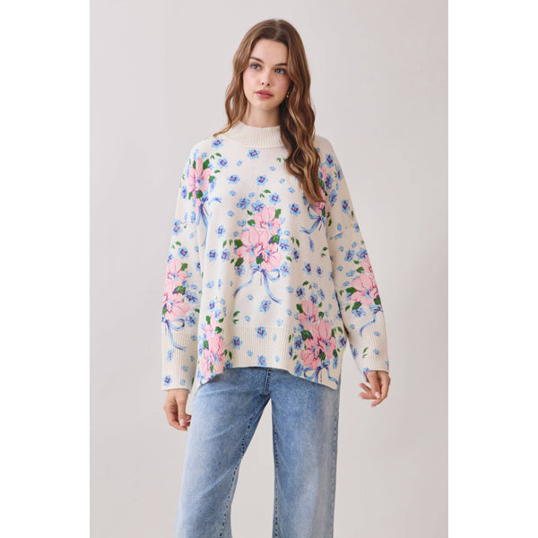All Over Floral Print Knit Pullover Sweater