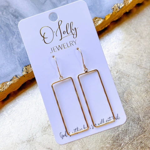 O’Lolly Jewelry - Everyday Gold Thin Rectangle Dangle Earrings