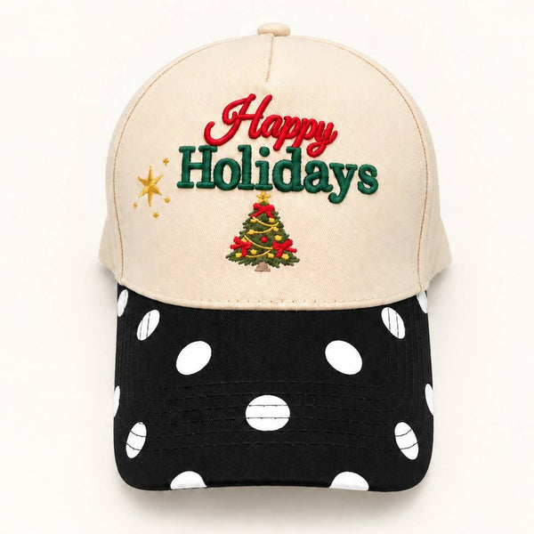 JOSSLYN by wall to wall - Happy Holidays Embroidered Polka Dot Baseball Cap | 40HW762