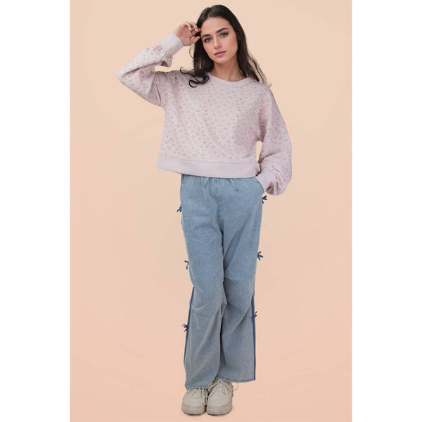 Oversized Floral Printed Casual Knit Top