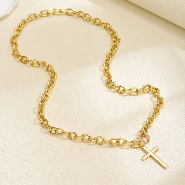 JOSSLYN by wall to wall - PUFFY CROSS CHUNKY CHAIN STATEMENT TOGGLE NECKLACE |40NK9668