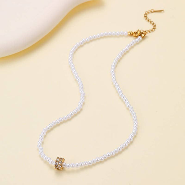 Pearl Spherical Encrusted Rhinestone Charm Necklace