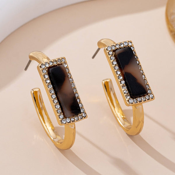 Tortoise & Pavé Gold Hoop Earrings