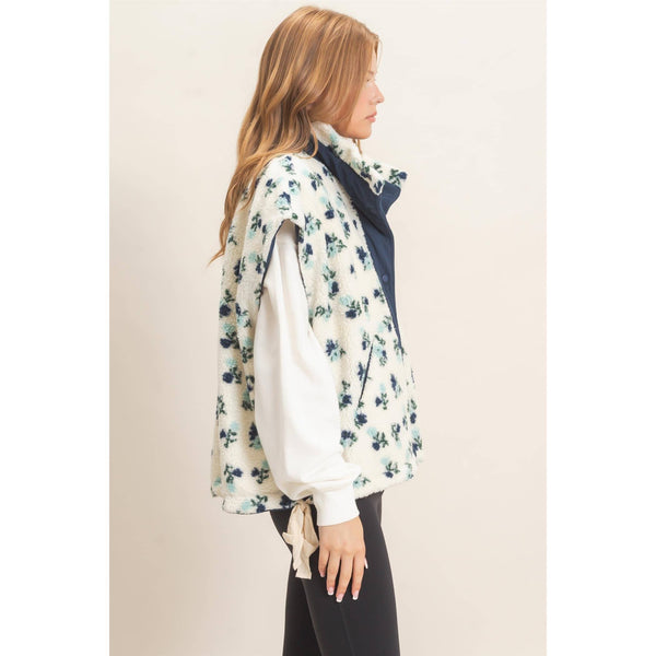 Floral Sherpa Vest With Corduroy