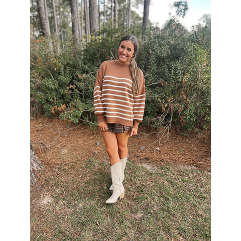 Camel Striped Oversized Sweater