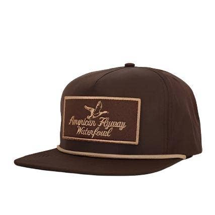 American Flyway Waterfowl - Youth Throwback Vintage Rope Hat Brown w Patch and Tan Rope