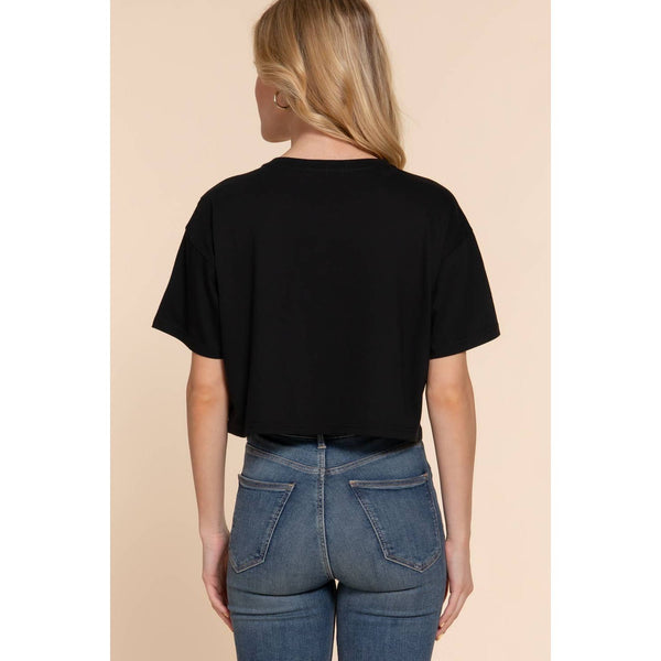 Short Sleeve Crew Neck Oversize Crop Cotton Knit Tee