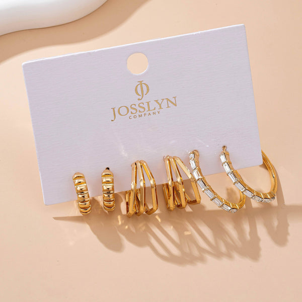 JOSSLYN by wall to wall - Baguette Stone Hoop, Geo Hoop Trio Earrings | 80E61782