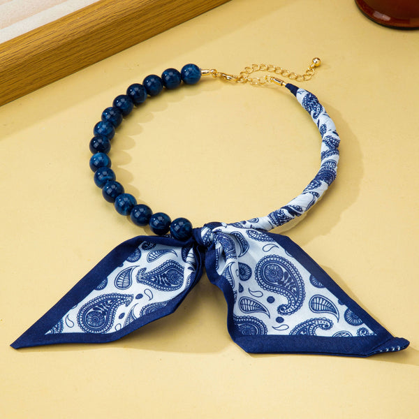 JOSSLYN by wall to wall - Silky Scarf & Beaded Strand Collar Choker Necklace| 80N93970