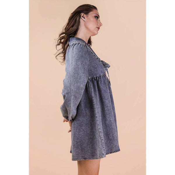 Washed Chambray Collared Mini Dress