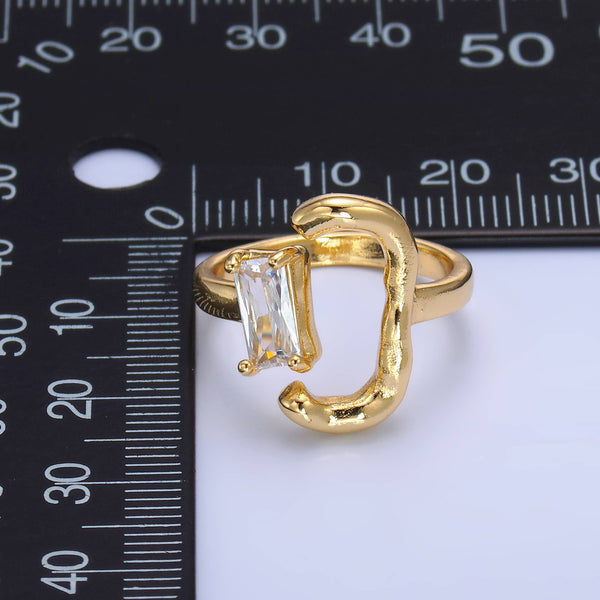 Dainty Gold Hammered Ring with Emerald Cut Stone