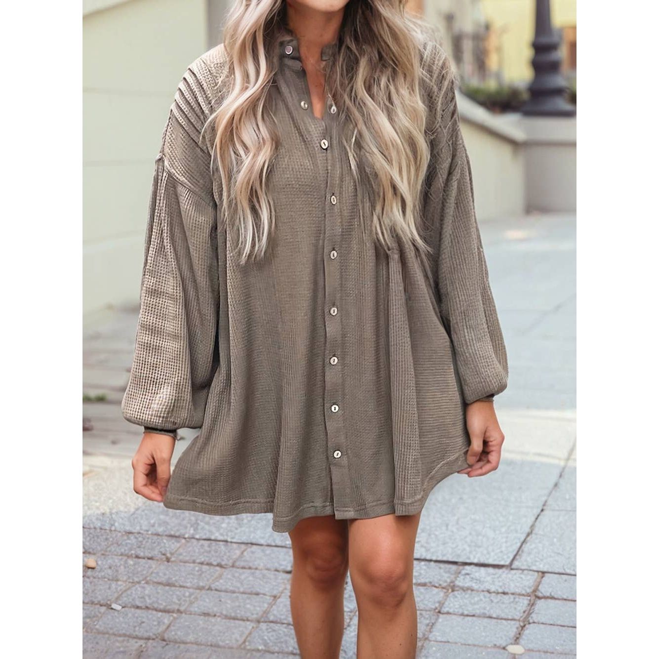 1 the Woman - Button Down Long Sleeve Mini Dress by 1 the Woman