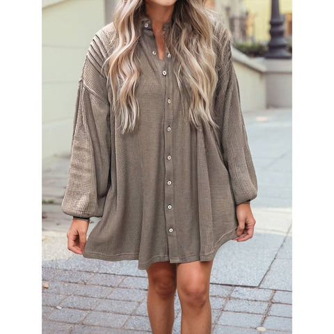 1 the Woman - Button Down Long Sleeve Mini Dress by 1 the Woman