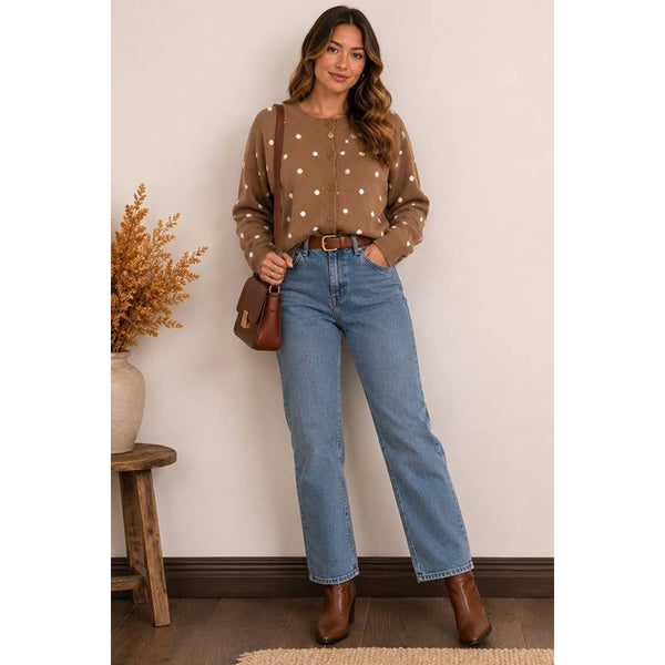 Fall Polka Dot Knit Cardigan