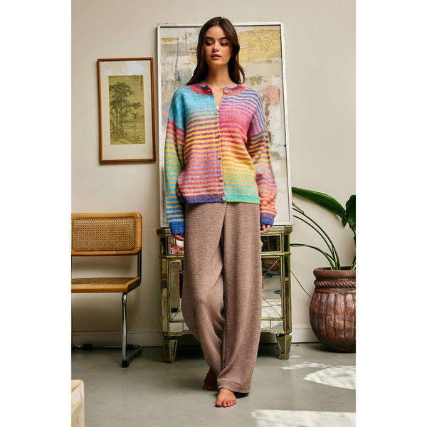 Rainbow Multi Striped Button-Down Cardigan