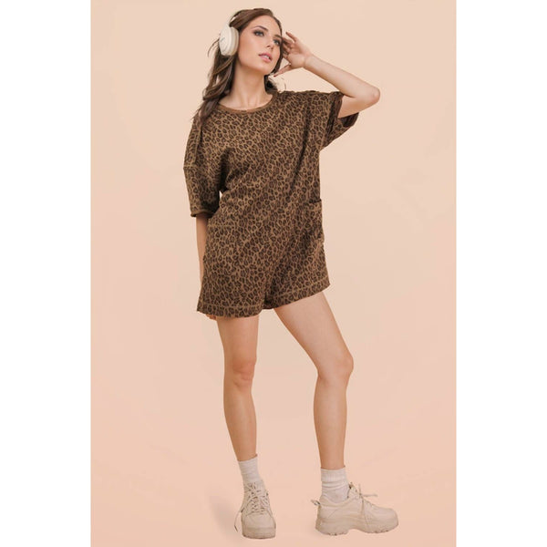 Leopard Printed Knit Comfy Romper