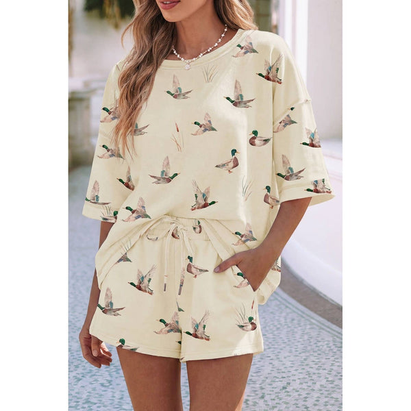 Shift High Waist Mallard Duck Print Short Sleeve Set
