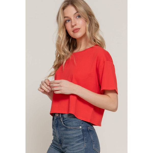 Short Sleeve Crew Neck Oversize Crop Cotton Knit Tee