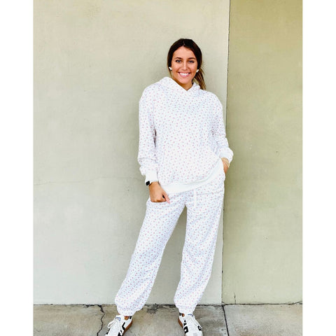 Floral Print Kangaroo Pocket Hoodie Sheath Sweatpants Set