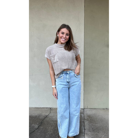 Fray Detail Washed Denim Jeans