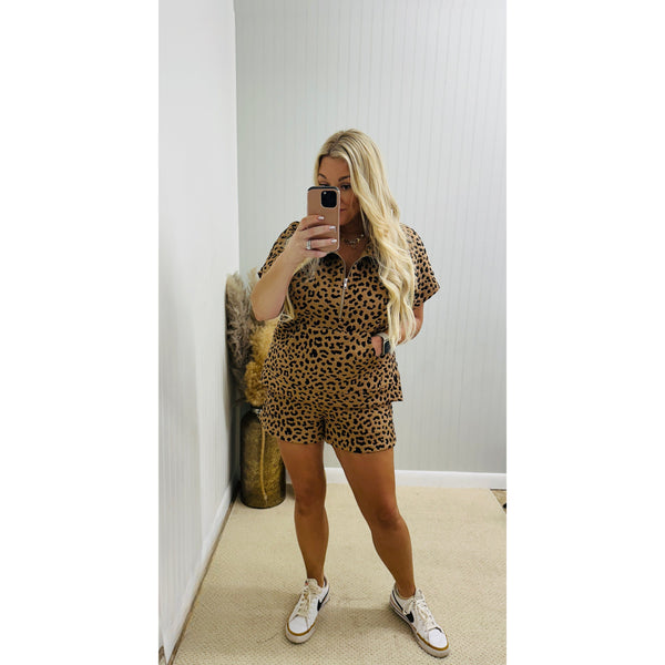 Leopard Knit Short Set