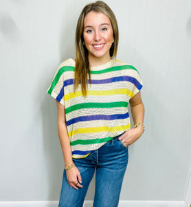 Mardi Gras Knit Sweater Top