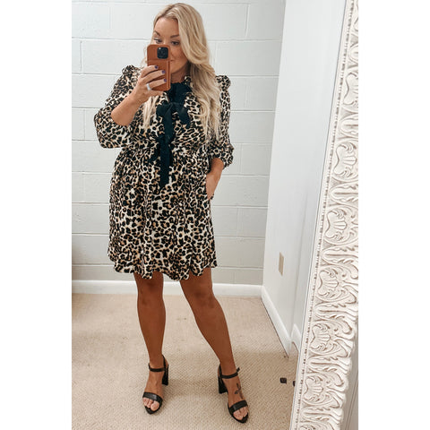Leopard Woven Tie Front Dress