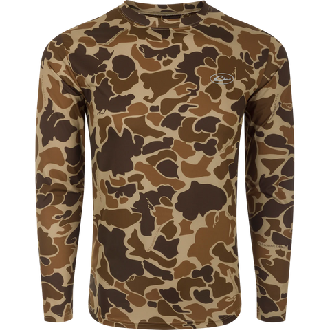 Drake Youth Camo Performance Long Sleeve Crew - Old School