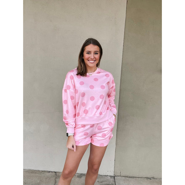 Polka Dot Pullover Drawstring Short Set