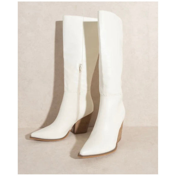 Lilly Knee High Western White Boots