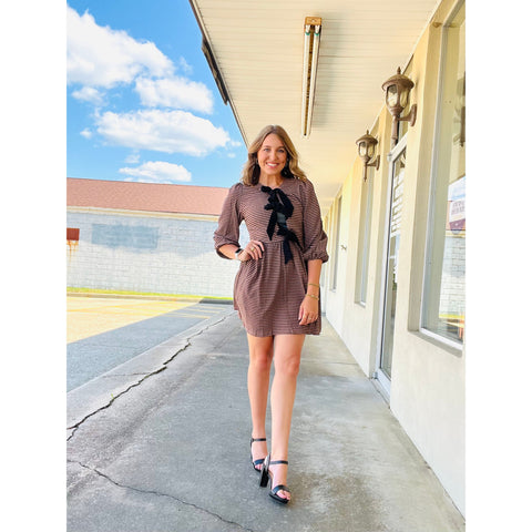 Print Woven Ribbon Tie Short Dress