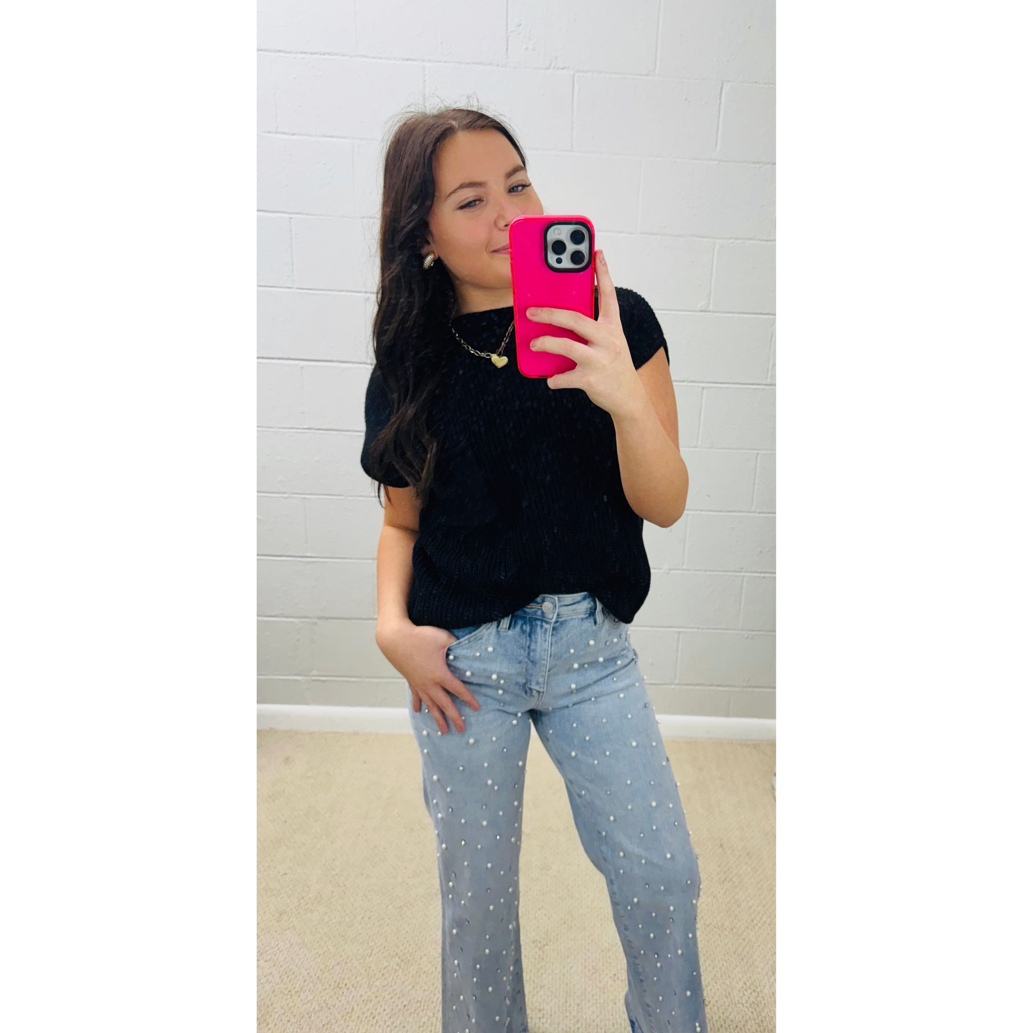 Rhinestone & Pearl Embellished Jeans