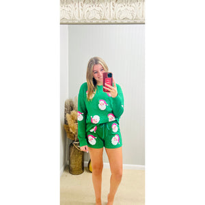 Sequin Christmas Pattern Pullover and Shorts Set