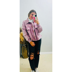 Rose Acid Fleece Cropped Shacket