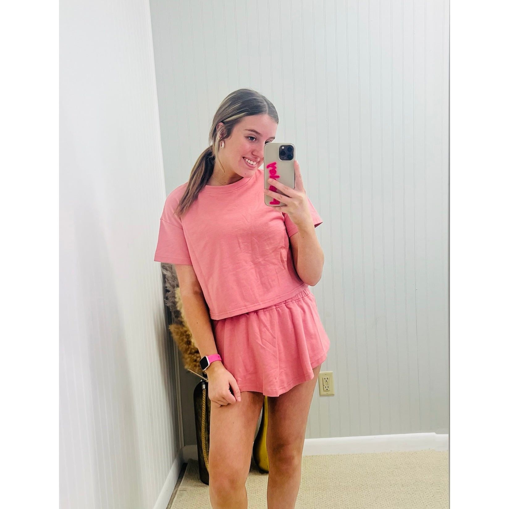 2Pc Cropped Tee and Ruffle High Waist Skort Set
