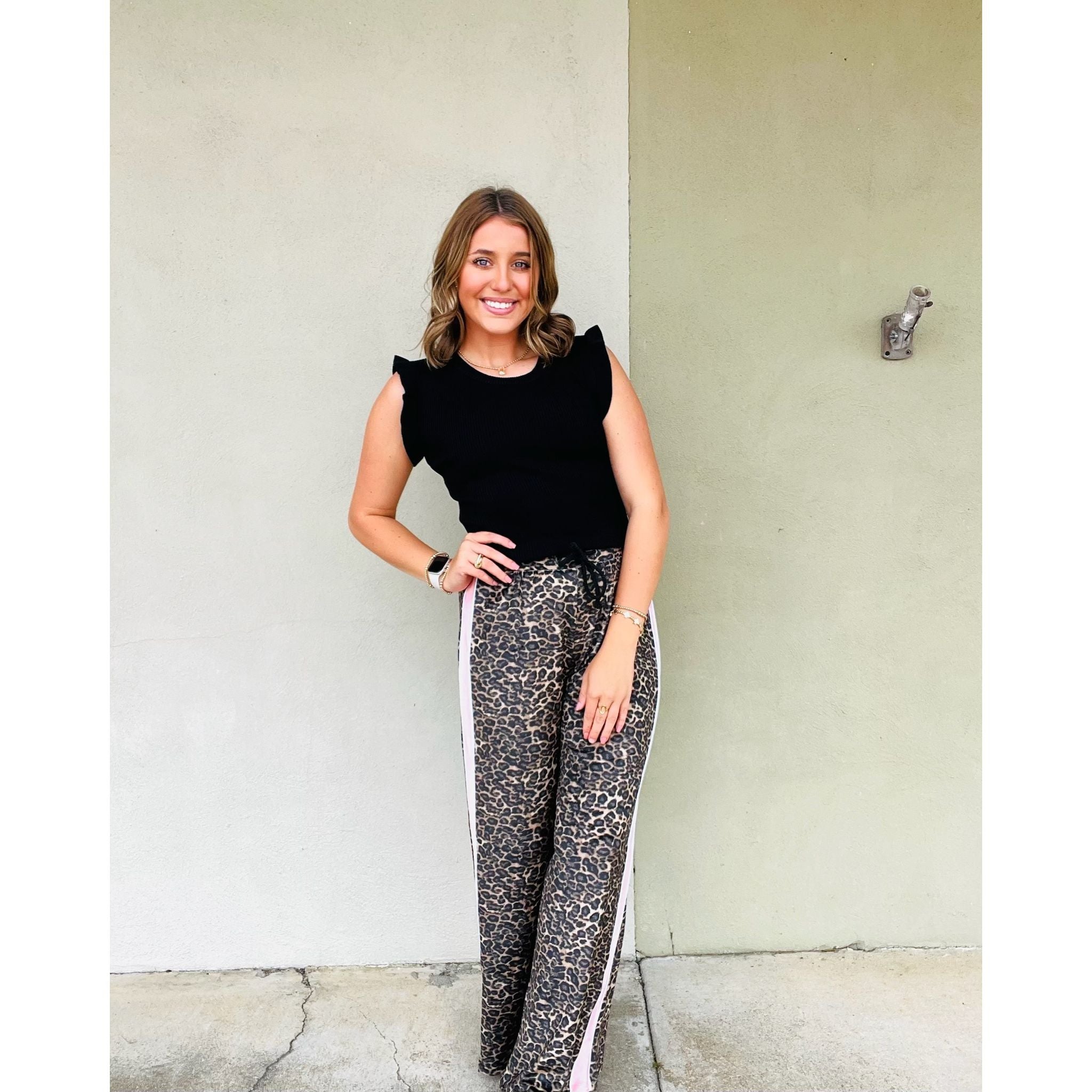 Leopard Print Velour Track Pants