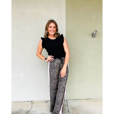 Leopard Print Velour Track Pants