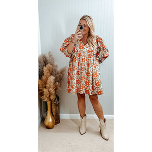 Floral Mini Dress - Coral/Cream