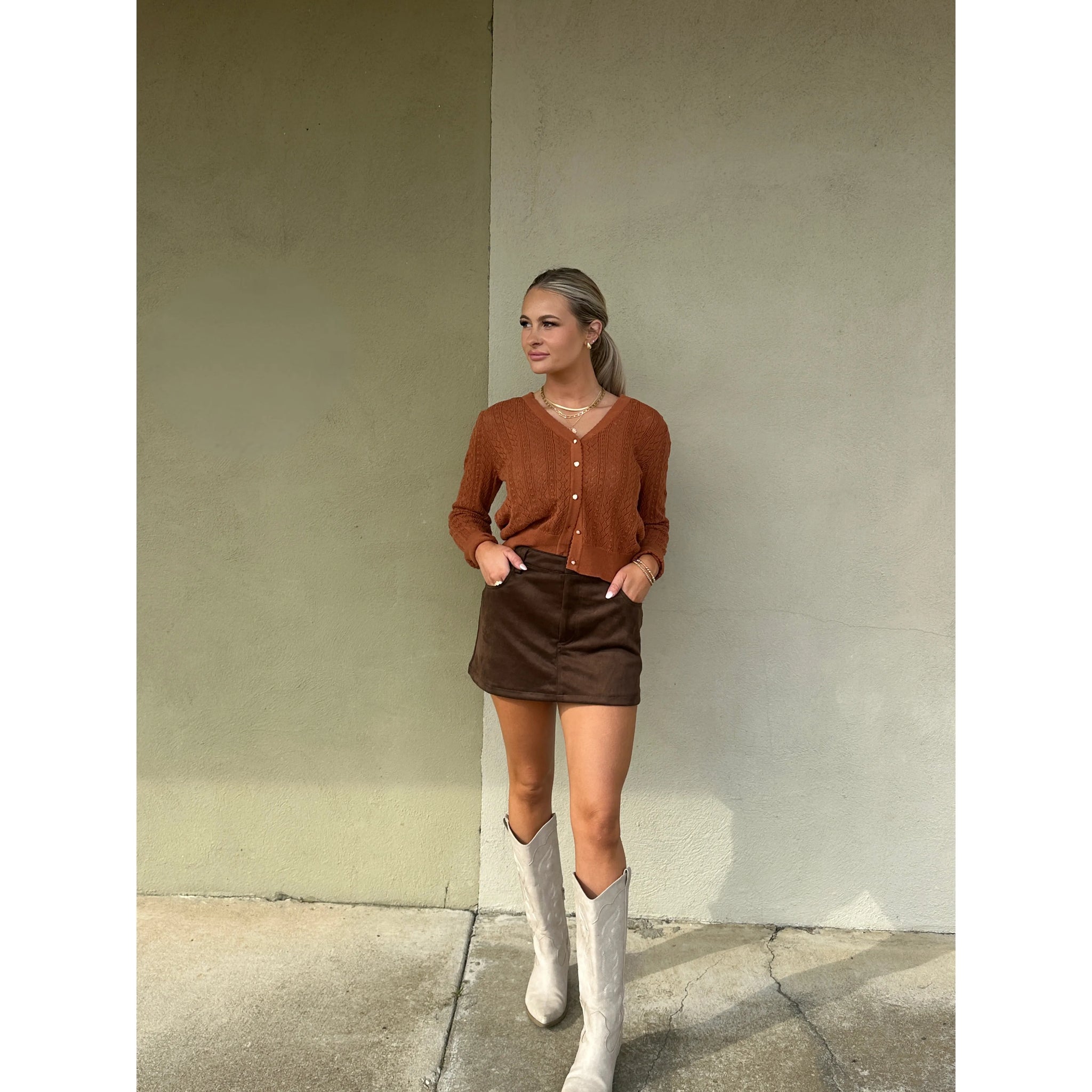 V-Neck Cardigan - Rust