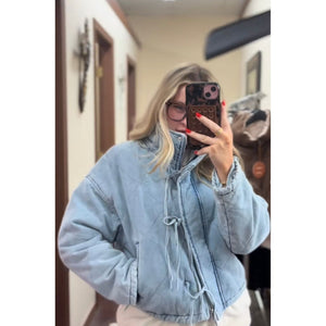 Denim Bow Puffer Jacket