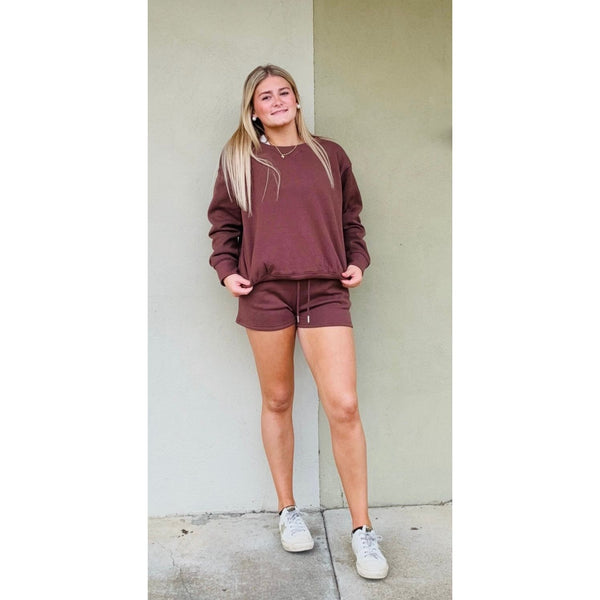 Cozy Fleece Boat Neck Sweatshirt & Shorts Set