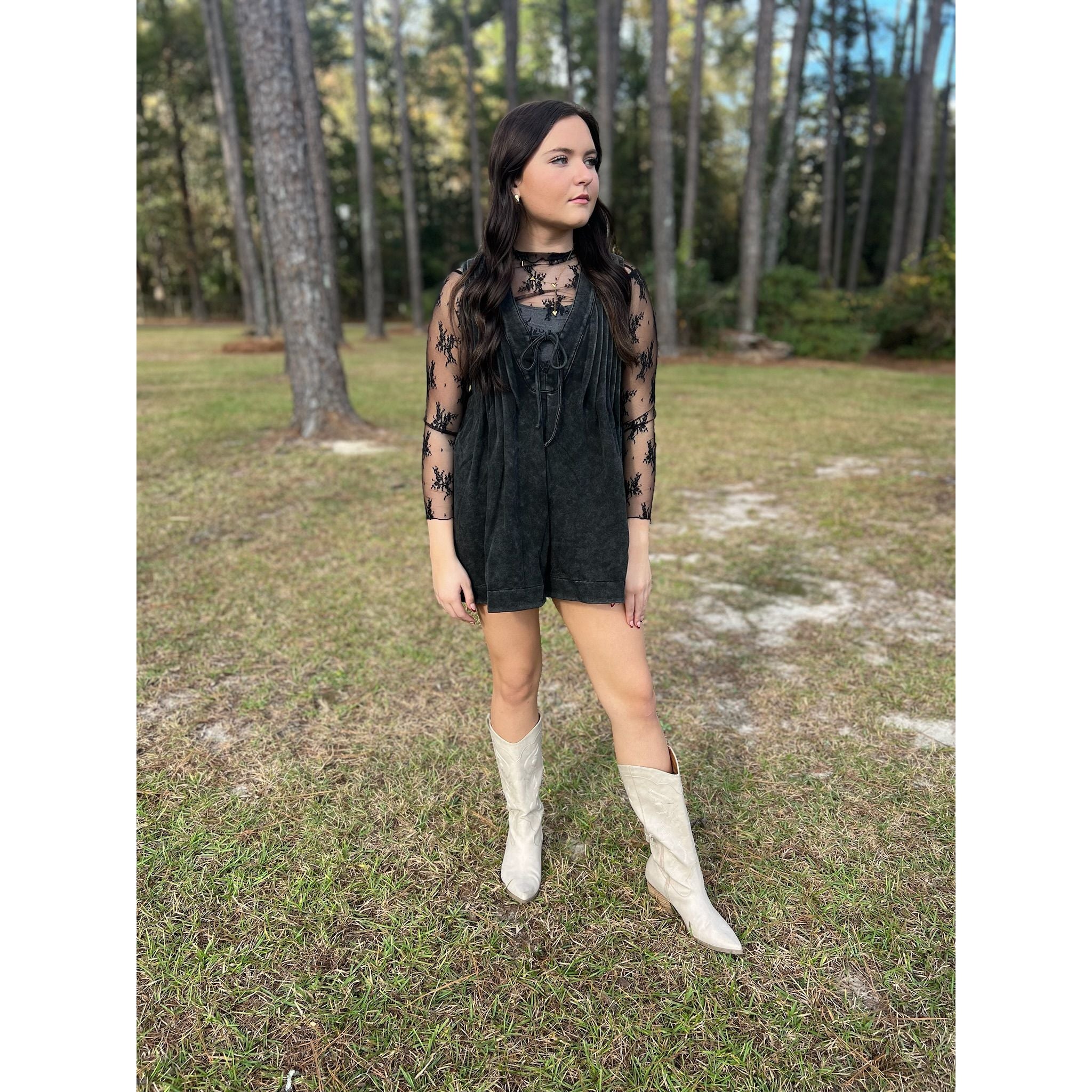 French Terry Sleeveless V Neck Romper