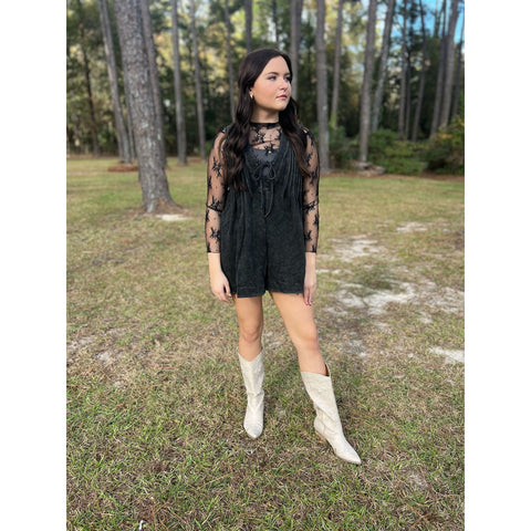 French Terry Sleeveless V Neck Romper