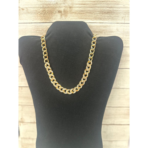 Gold Link Chain Necklace With Rhinestones