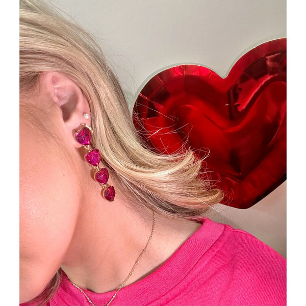 Pink Crystal Heart Drop Earrings