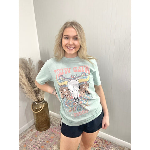 Wild West Rodeo Graphic Tee - Mint Mineral Wash