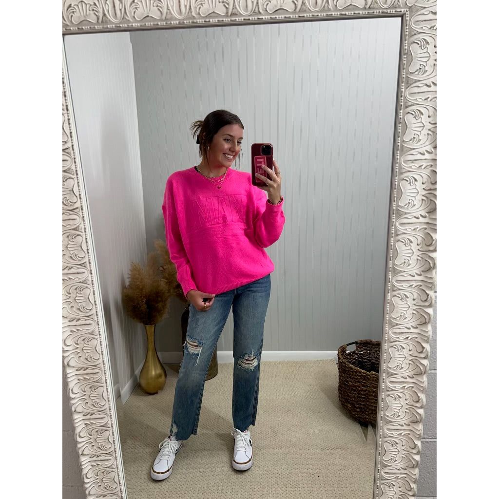 Hot Pink MAMA Embossed Sweater