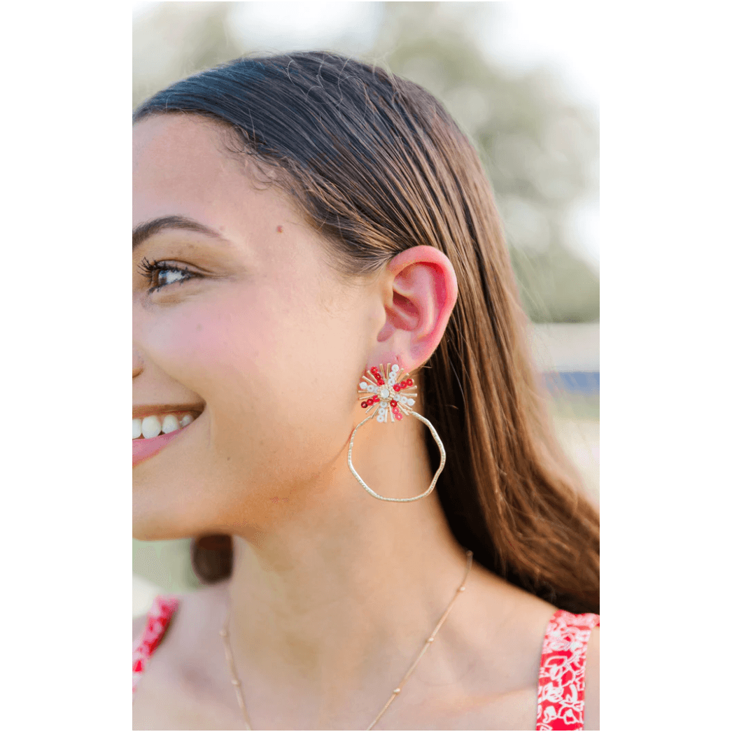 Sequin Sunburst Hoops- Red/White