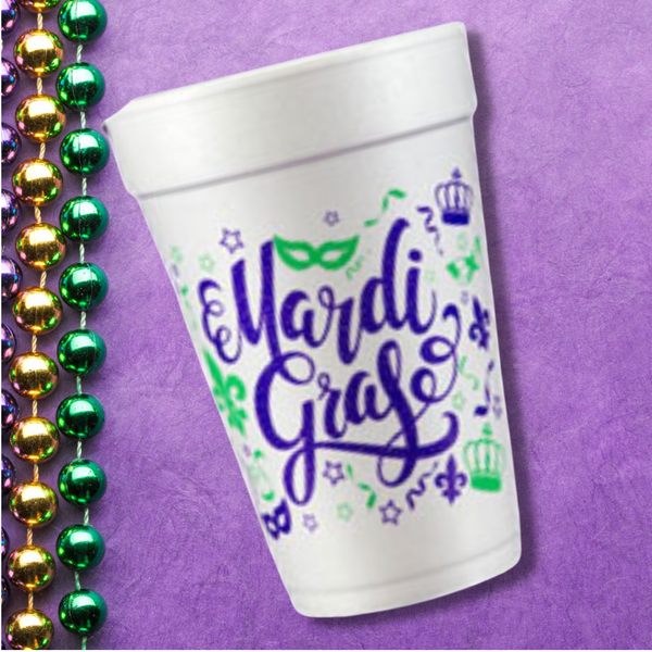 16oz Styrofoam Mardi Gras Cup - Sleeve of 12